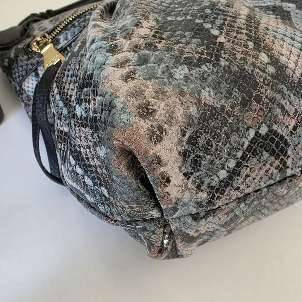 Aimee Kestenberg Snakeskin Embossed Leather Hobo Bag Gray Black Pale Blue - Picture 11 of 16